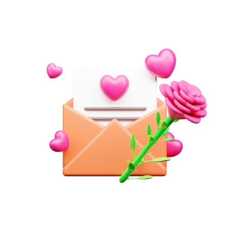 Rose With Love Letter  3D Icon