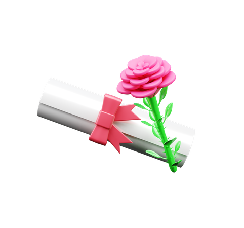 Rose With Love Letter  3D Icon