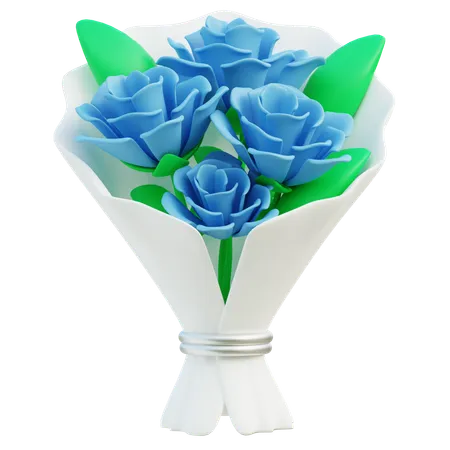 A 3 D Render Of A Bouquet Of Vibrant Blue Roses Wrapped In A White Paper With A Neat Bow Symbolizing Uniqueness And Enchantment 3D Icon
