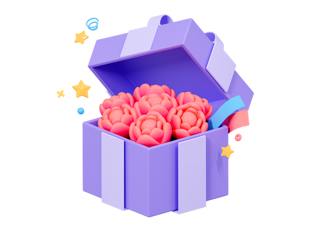 Roses In Gift Box  3D Icon