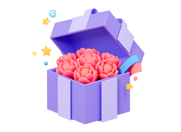 Roses In Gift Box  3D Icon
