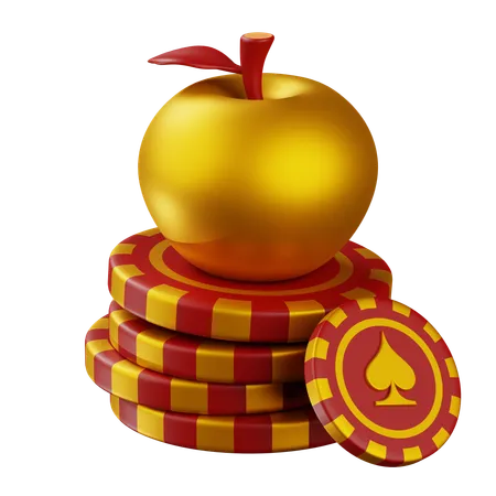 Roter goldener Apfel mit Spatenchip  3D Icon