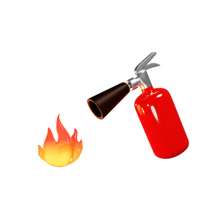 Roter Feuerlöscher und brennendes Feuer  3D Illustration