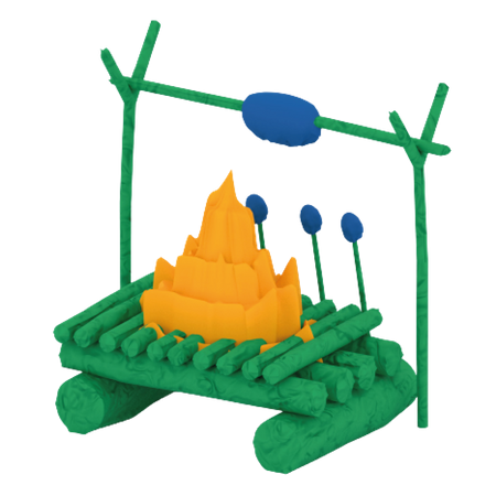 Rôtir de la viande sur un feu de joie  3D Illustration