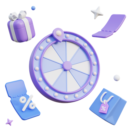 Roulette Wheel With Gift Box  3D Icon