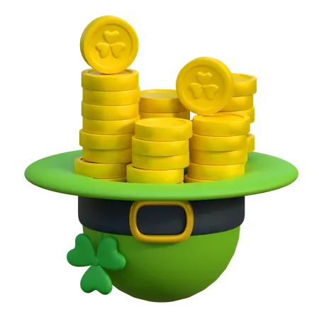 Round Hat With Patrick Coins  3D Icon