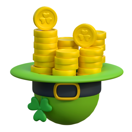 Round Hat With Patrick Coins  3D Icon