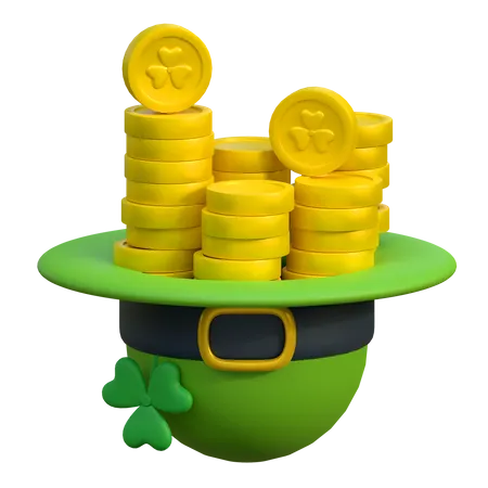Round Hat Full With Coin Icon 3 D Saint Patricks Day Holiday Illustration 3D Icon