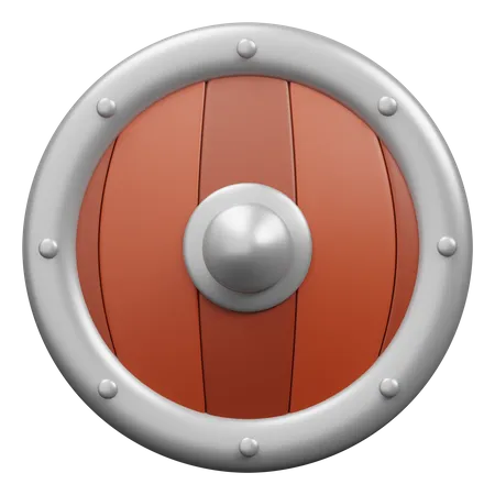 Round Shield From Wood And Metal For Website And Game 3D Icon