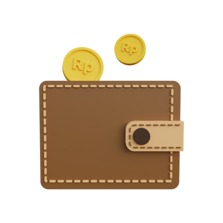 Pièce de monnaie Rupiah dans le portefeuille  3D Illustration