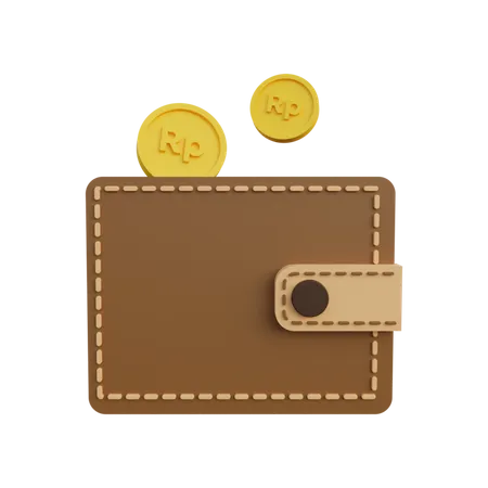Pièce de monnaie Rupiah dans le portefeuille  3D Illustration