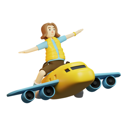 Routard voyageant en avion  3D Illustration