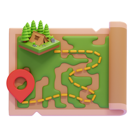 Route Map With Tent Campsite  3D Icon