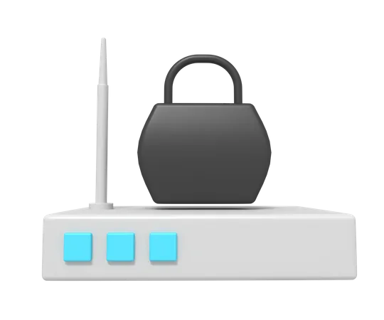 Security Padlock Of Internet Router 3D Icon