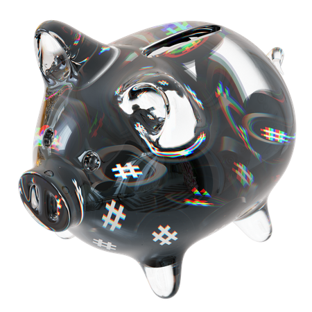 Rsr Clear Glass Piggy Bank With Decreasing Piles Of Crypto Coins  3D Icon