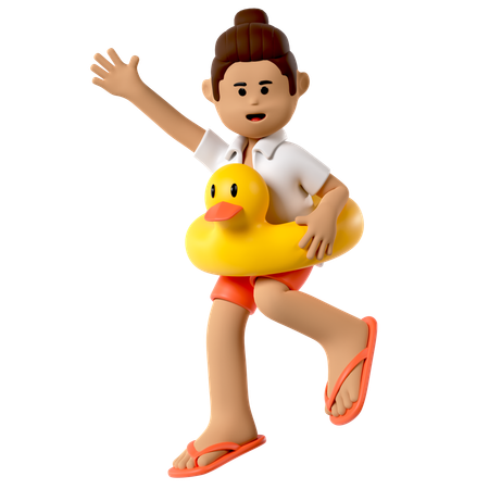 ゴム製のアヒルの水泳少年  3D Illustration