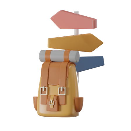 Rucksack und Wegweiser  3D Icon