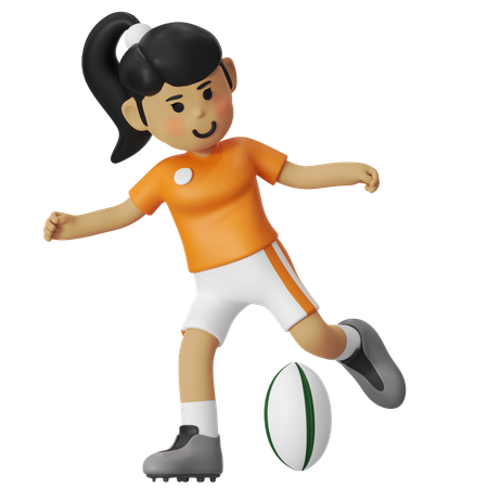 Rugby Kicking Ball Girl  3D Icon