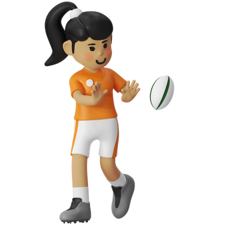Rugby Passing Girl  3D Illustration