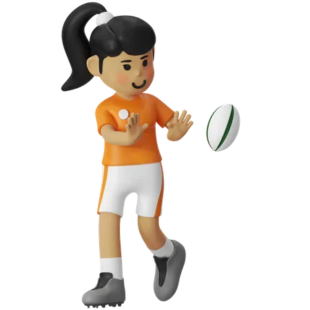 Rugby Passing Girl  3D Illustration