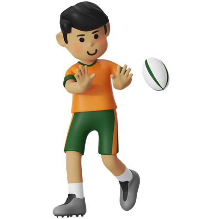 Rugby passing the ball Boy  3D Illustration