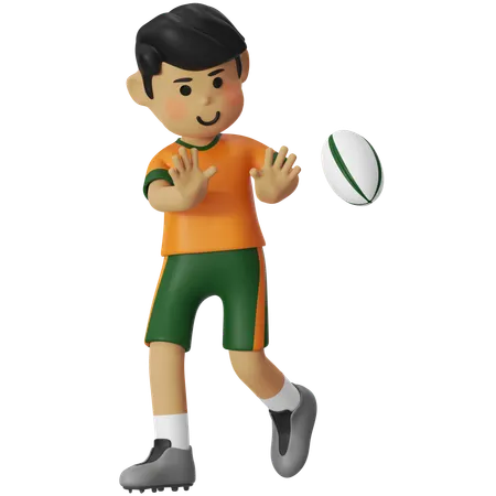 Rugby passing the ball Boy  3D Illustration