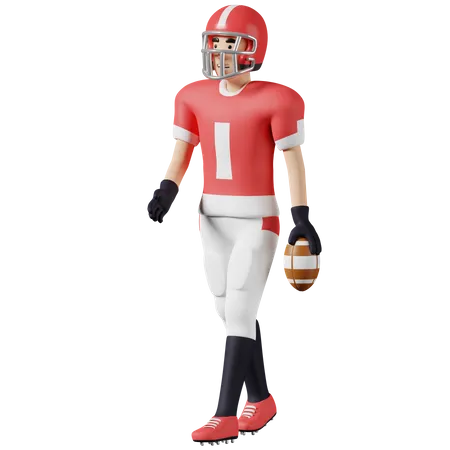 Rugby player hold ball in hand  3D Illustration