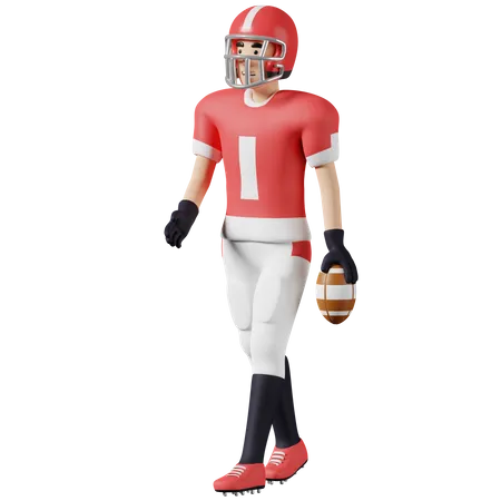 Rugby player hold ball in hand 3D Illustration