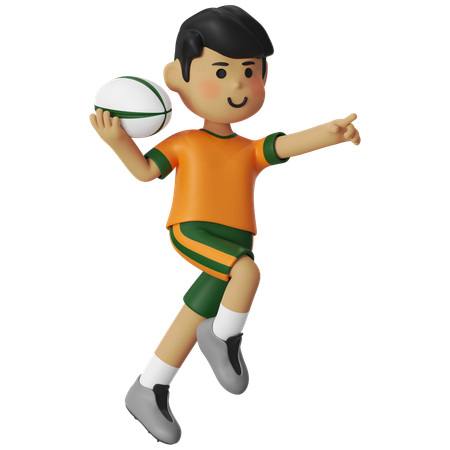 Rugby Pointing Boy  3D Illustration