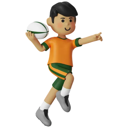 Rugby Pointing Boy  3D Illustration