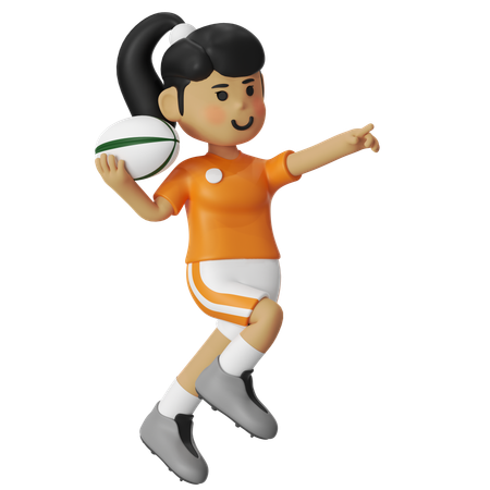 Rugby Pointing Girl  3D Illustration