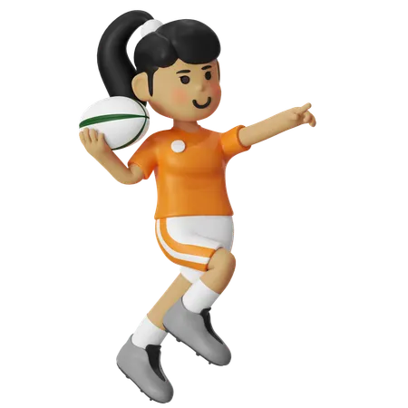 Rugby Pointing Girl  3D Illustration