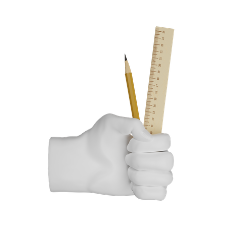 Ruler And Pencil Holding Gesture  3D Illustration