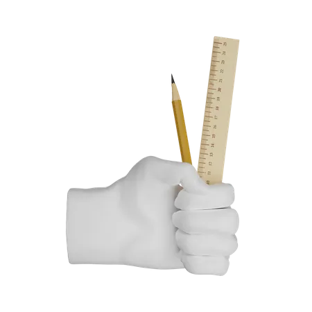 Ruler And Pencil Holding Gesture 3D Illustration