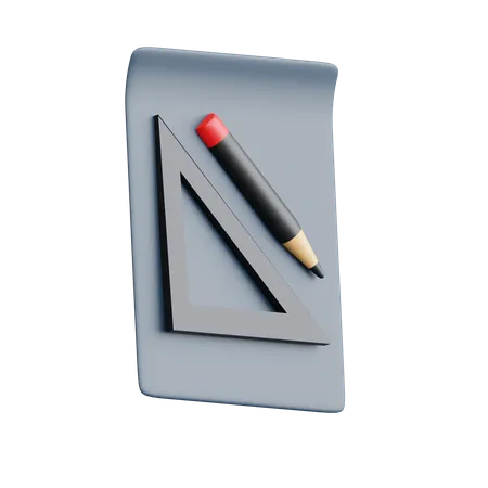 Ruler paper and pencil  3D Icon