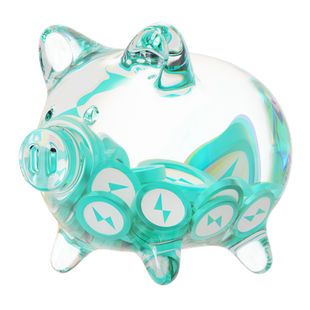 Rune Clear Glass Piggy Bank With Decreasing Piles Of Crypto Coins  3D Icon
