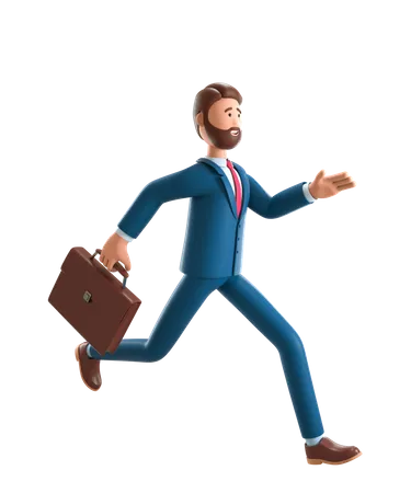 3 D Illustration Of Running Businessman Cute Cartoon Panic Man 3D Illustration