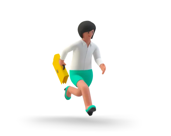 Running Businesswoman with a briefcase  3D Illustration