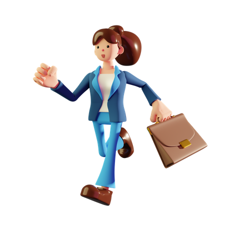 Running Businesswoman with a briefcase 3D Illustration