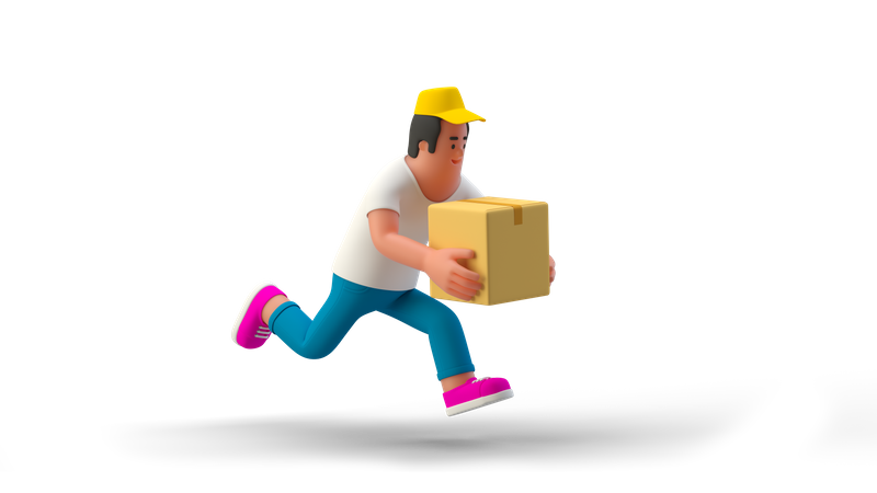 Running Fast Delivery Man  3D Illustration