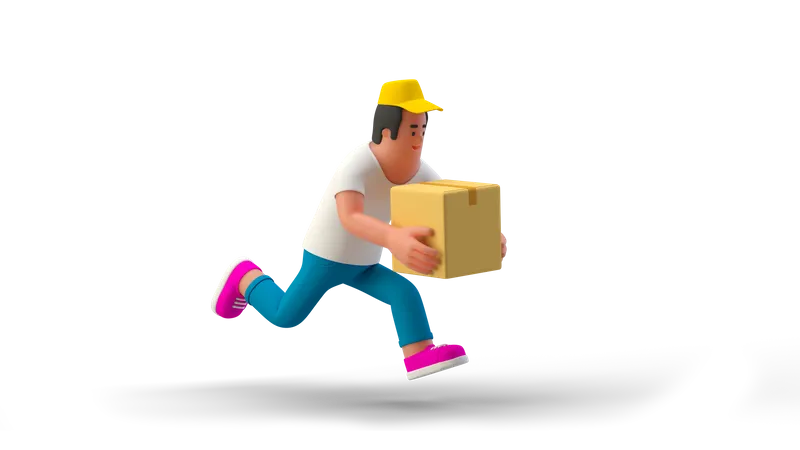 Running Fast Delivery Man  3D Illustration