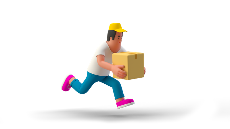 Running Fast Delivery Man 3D Illustration