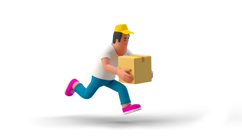 Running Fast Delivery Man 3D Illustration