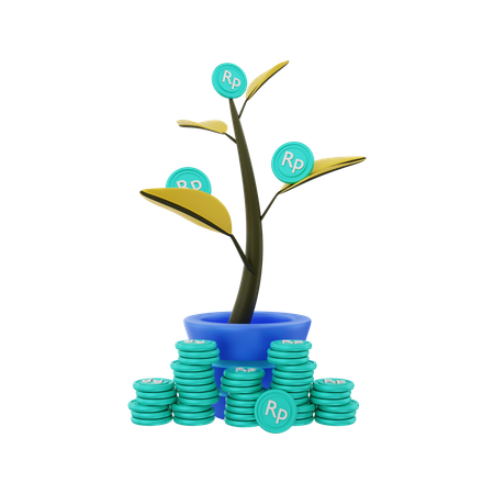 Árbol del dinero rupia creciendo  3D Illustration