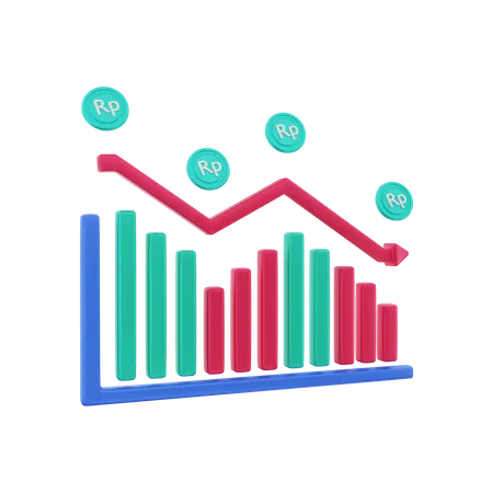 Investimento em dinheiro em rupias cai  3D Illustration