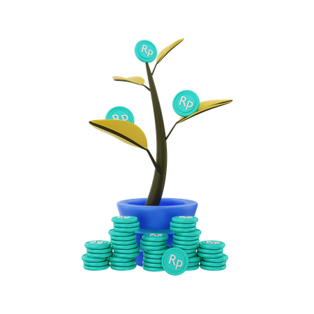 Arbre à argent Rupiah en croissance  3D Illustration