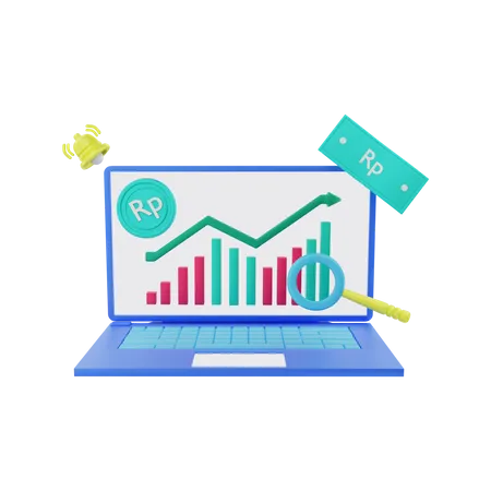 Rupiah currency analysis report going up  3D Illustration