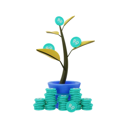 Rupiah-Geldbaum wächst  3D Illustration