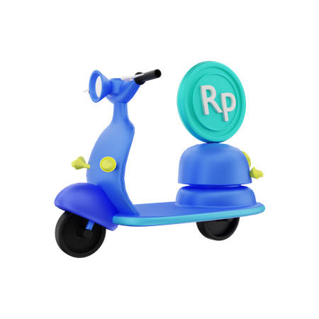 Rupiah money delivery by motorbike 3D Illustration
