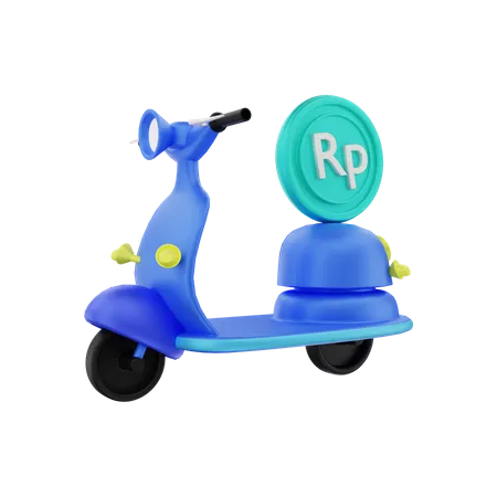 Rupiah money delivery by motorbike  3D Illustration